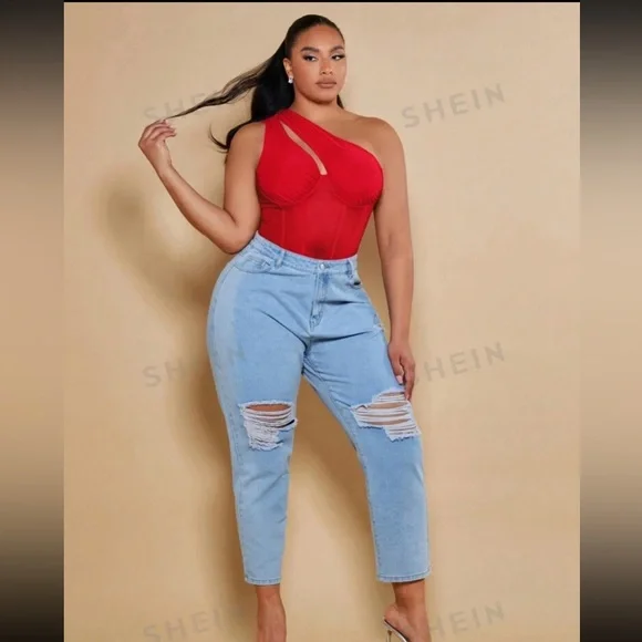 FWP SHEIN one shoulder plus size bodysuit - Picture 3 of 4